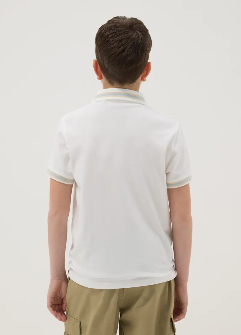 Polo In Puro Cotone Bianca Da Ragazzo Regular Fit, Bambino, Bianco miniatura 3