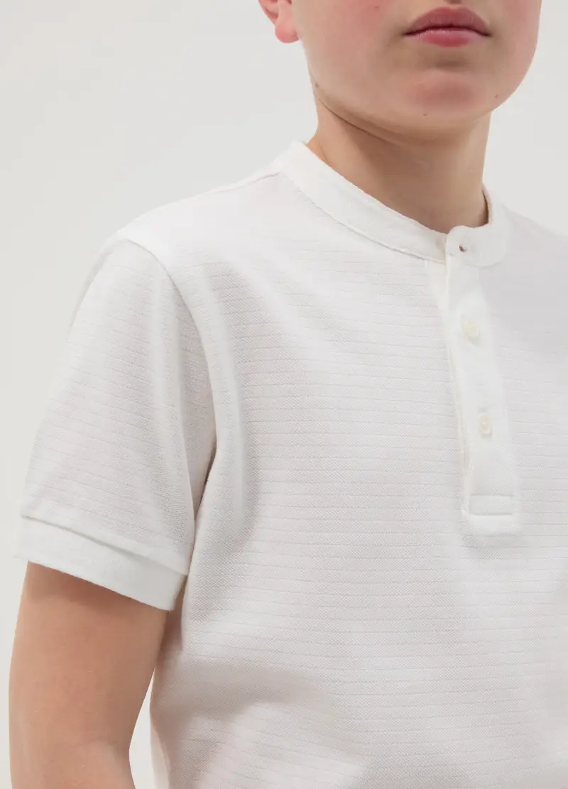Polo In Puro Cotone Bianca Da Ragazzo Regular Fit Con Collo Coreano, Bambino, Bianco miniatura 2