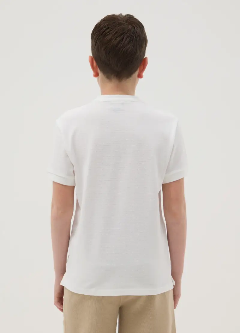 Polo In Puro Cotone Bianca Da Ragazzo Regular Fit Con Collo Coreano, Bambino, Bianco miniatura 3
