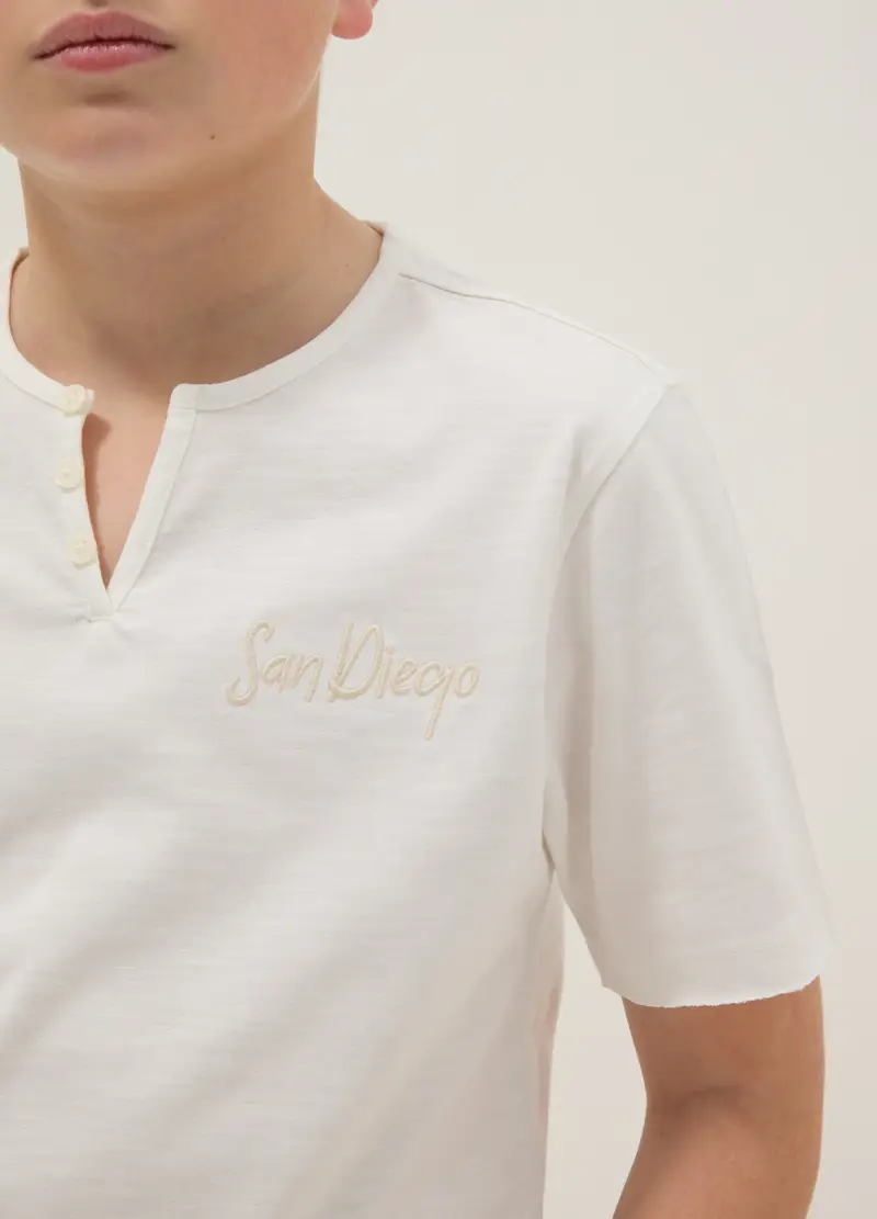 Polo In Puro Cotone Bianca Da Ragazzo Regular Fit Con Collo Serafino, Bambino, Bianco miniatura 3