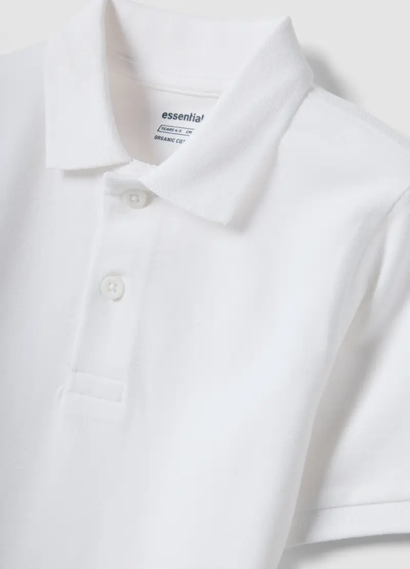 Polo In Puro Cotone Biologico Bianca Da Bambino Regular Fit, Bianco miniatura 3