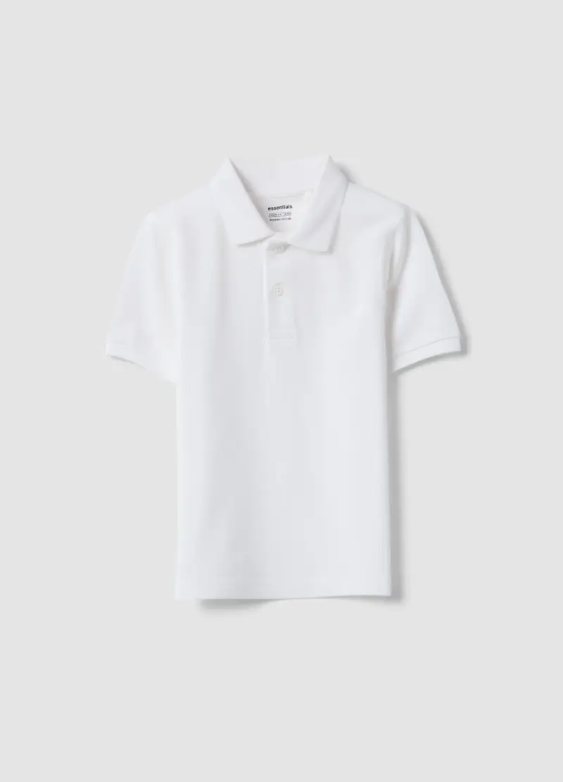 Polo In Puro Cotone Biologico Bianca Da Bambino Regular Fit, Bianco
