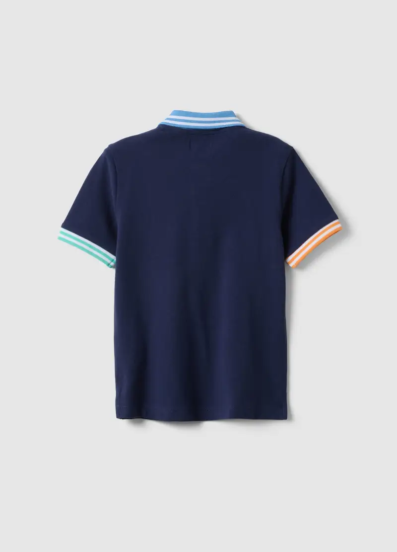 Polo In Puro Cotone Blu Da Bambino Regular Fit Con Bordi Colorati, Blu miniatura 2
