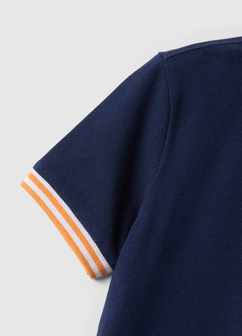 Polo In Puro Cotone Blu Da Bambino Regular Fit Con Bordi Colorati, Blu miniatura 3