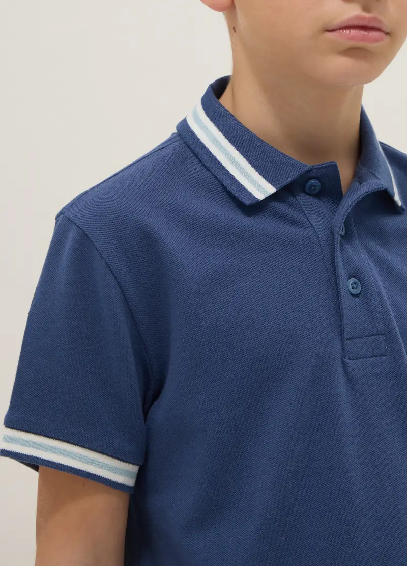 Polo In Puro Cotone Blu Da Ragazzo Regular Fit, Bambino, Blu miniatura 3