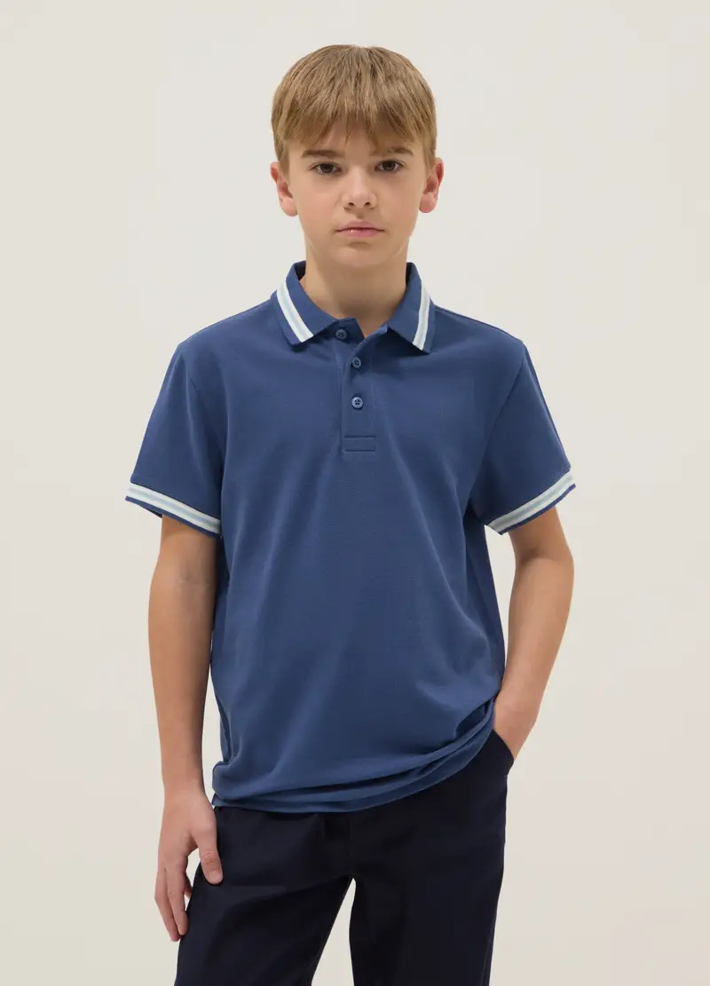 Polo In Puro Cotone Blu Da Ragazzo Regular Fit, Bambino, Blu