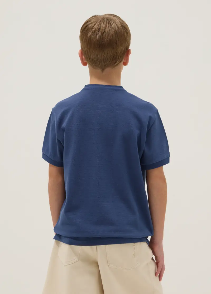 Polo In Puro Cotone Blu Da Ragazzo Regular Fit Con Collo Coreano, Bambino, Blu miniatura 2