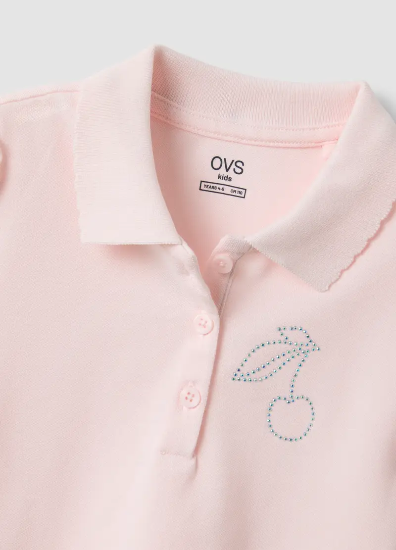 Polo In Puro Cotone Rosa Da Bambina Regular Fit Con Ciliegia, Rosa miniatura 3