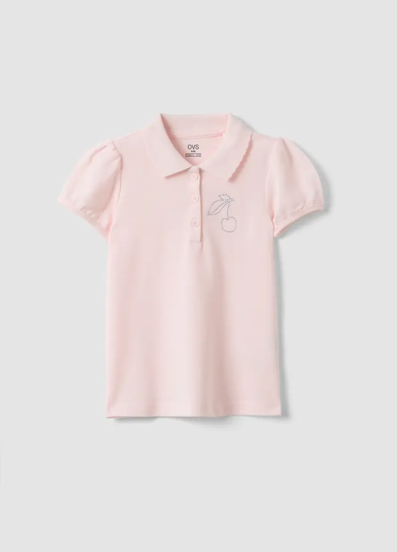 Polo In Puro Cotone Rosa Da Bambina Regular Fit Con Ciliegia, Rosa