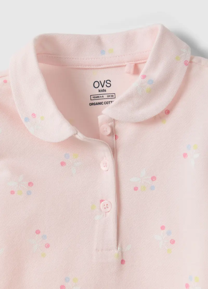 Polo In Puro Cotone Rosa Da Bambina Regular Fit Con Motivo Floreale, Rosa miniatura 3