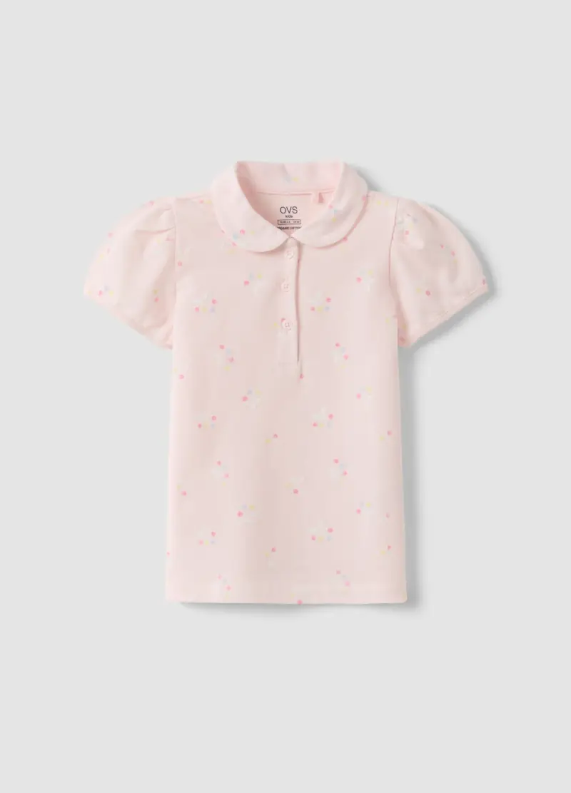 Polo In Puro Cotone Rosa Da Bambina Regular Fit Con Motivo Floreale, Rosa