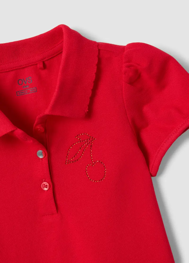 Polo In Puro Cotone Rossa Da Bambina Regular Fit Con Ciliegia, Rosso miniatura 3