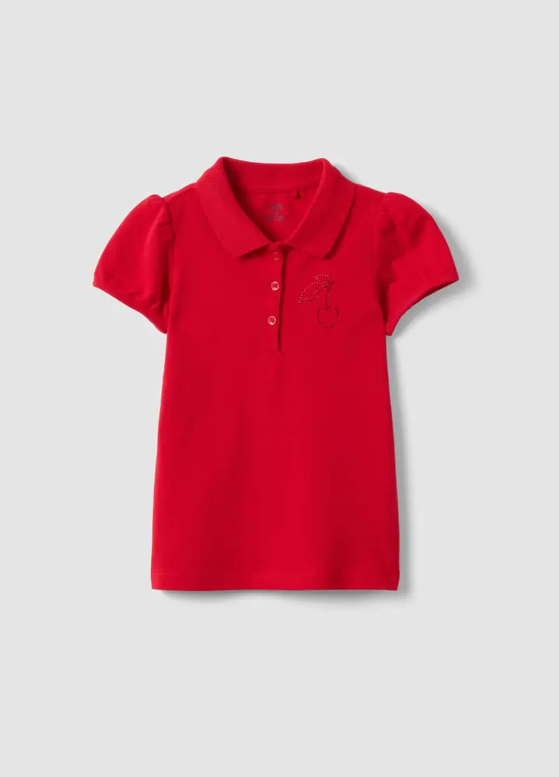 Polo In Puro Cotone Rossa Da Bambina Regular Fit Con Ciliegia, Rosso