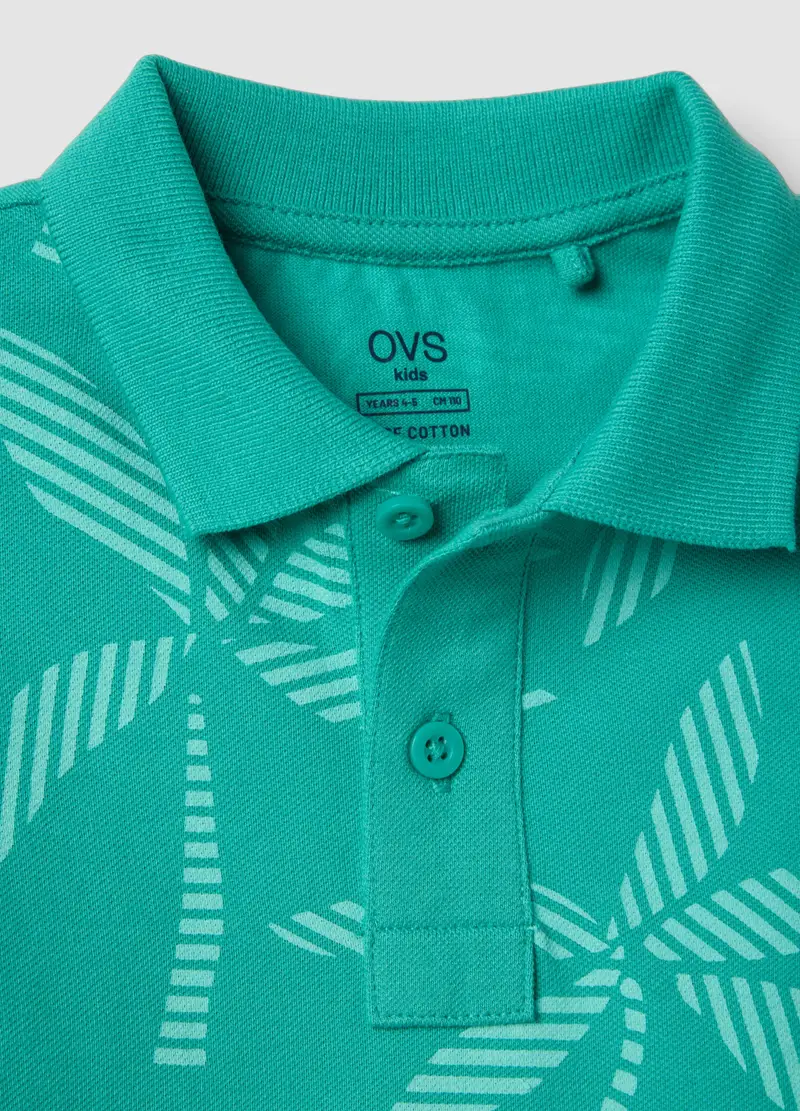 Polo In Puro Cotone Verde Da Bambino Regular Fit Con Design Floreale, Verde miniatura 3