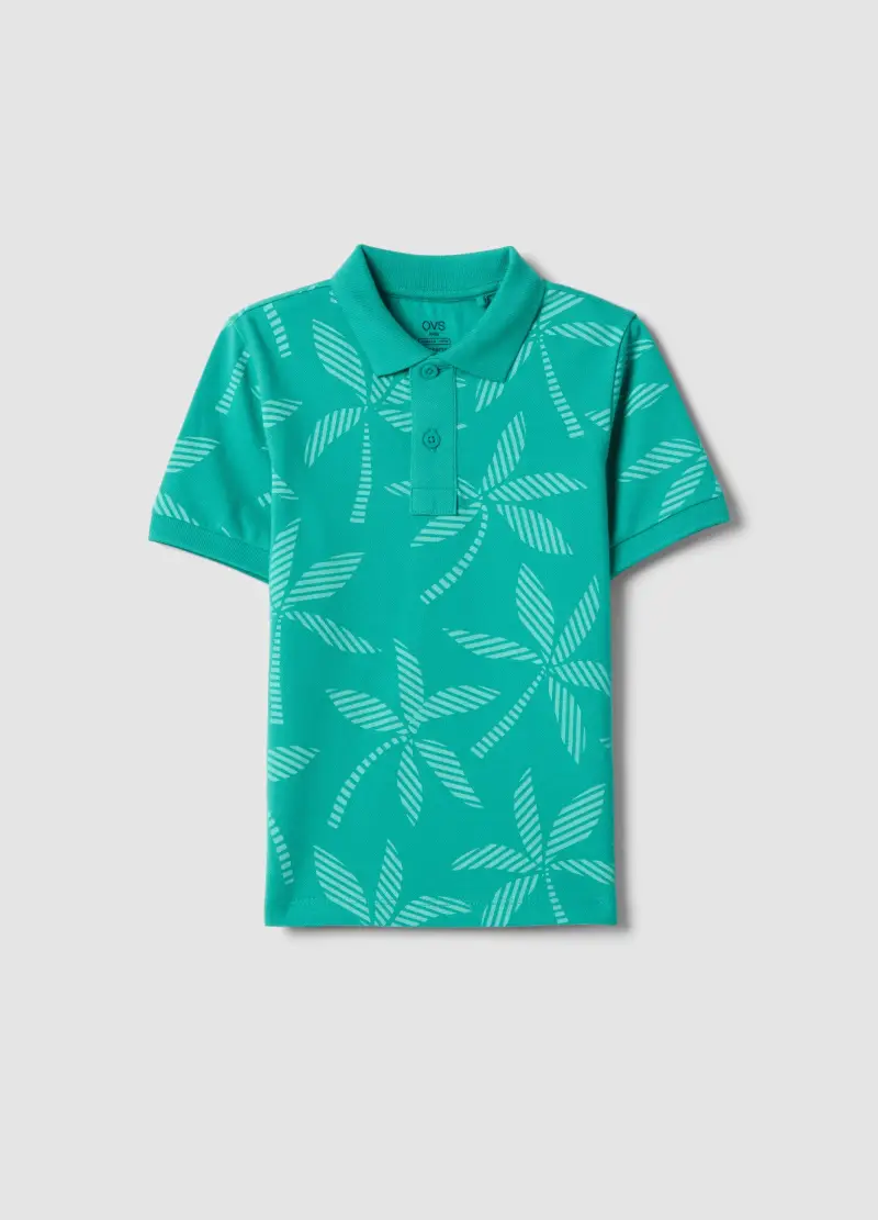 Polo In Puro Cotone Verde Da Bambino Regular Fit Con Design Floreale, Verde