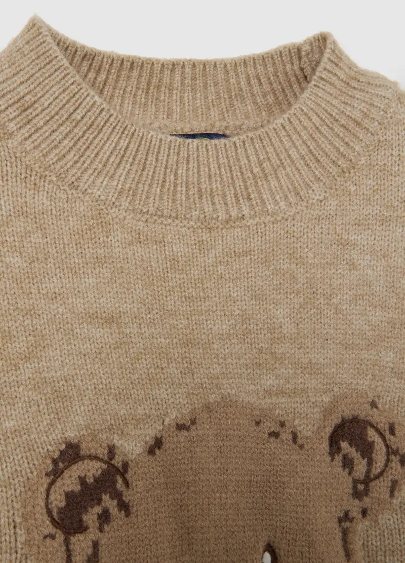 Pullover Beige Da Bambino Con Orsetto Regular Fit, Beige miniatura 3