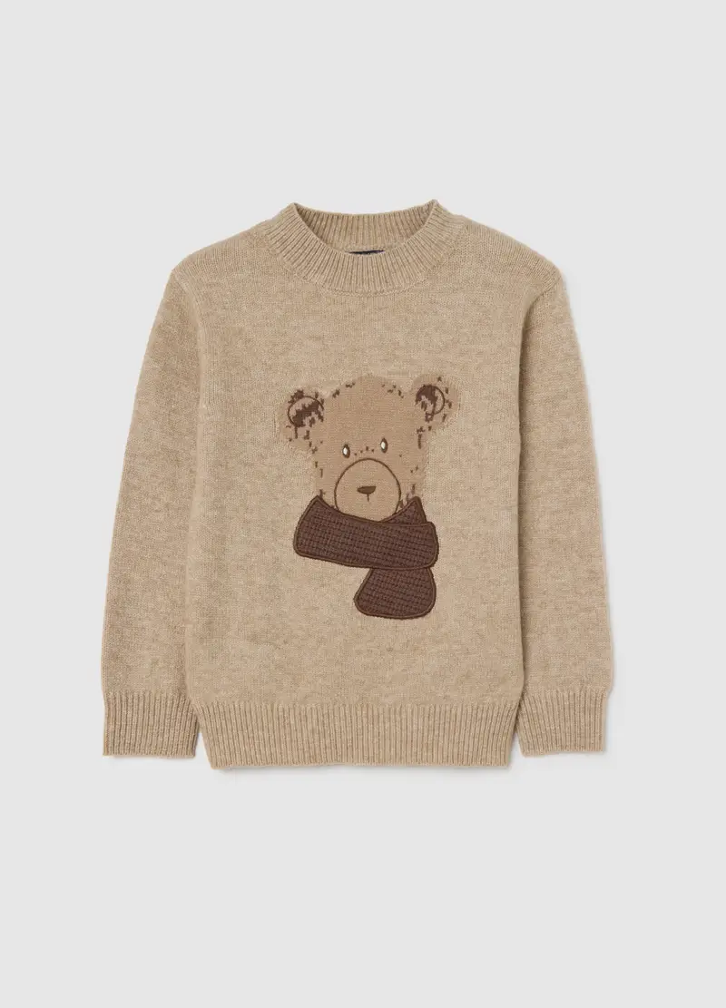 Pullover Beige Da Bambino Con Orsetto Regular Fit, Beige