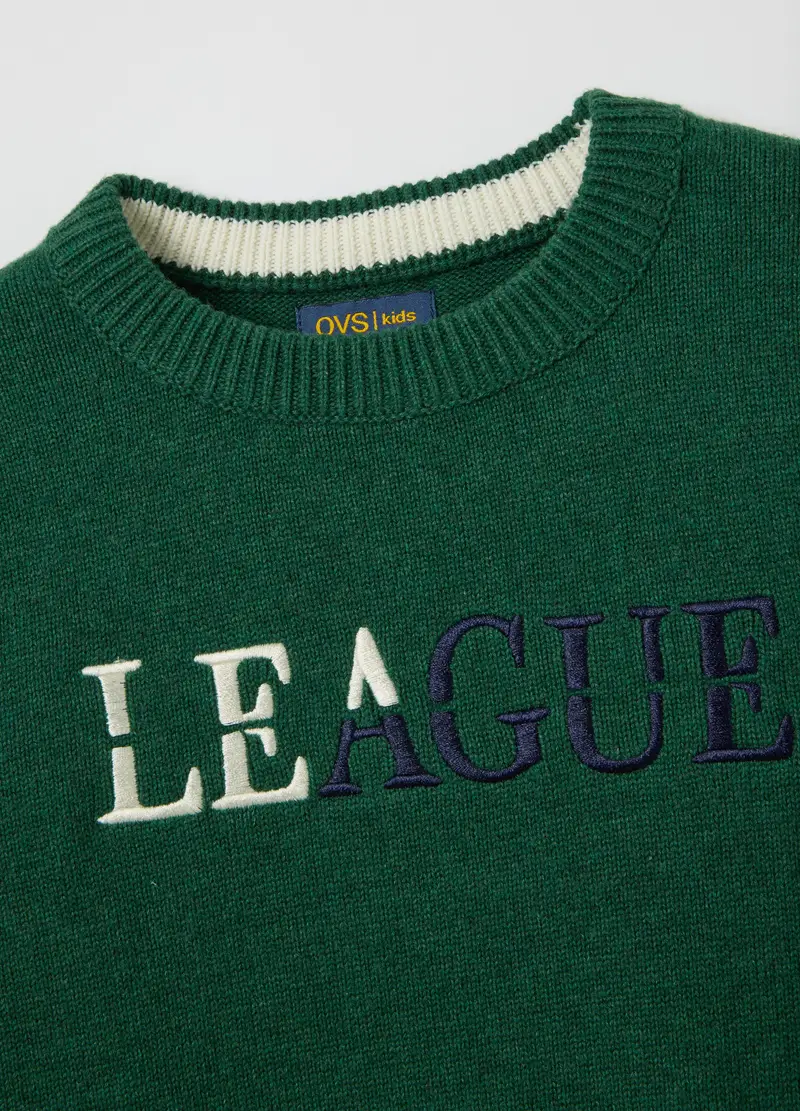 Pullover Da Bambino In Puro Cotone Verde Over, Verde miniatura 3