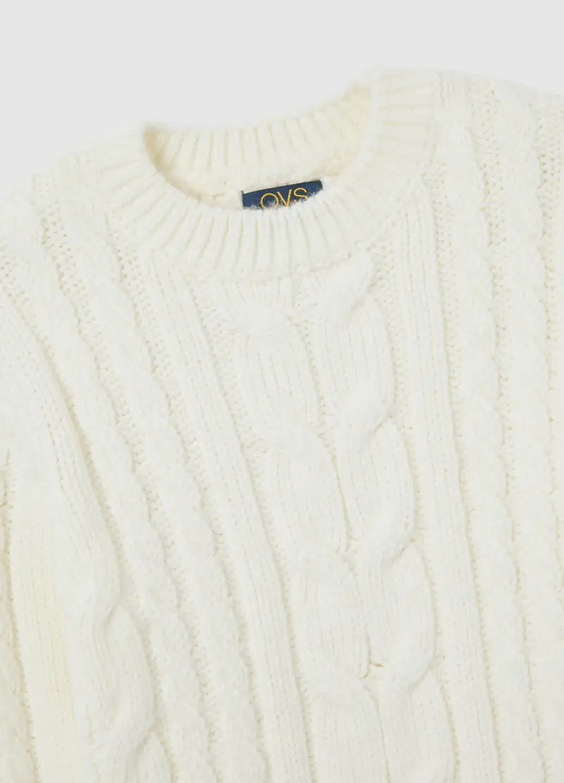 Pullover Girocollo Bianco Da Bambino Regular Fit Con Design A Trecce, Bianco miniatura 3