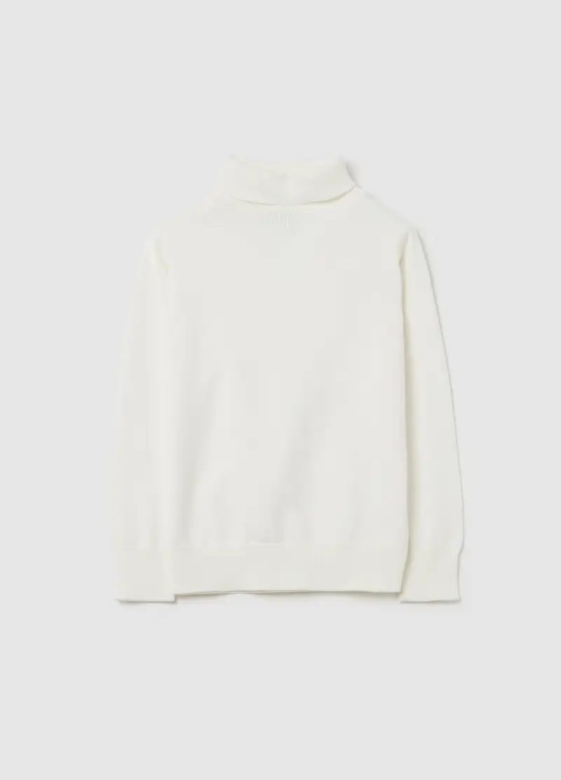 Pullover In Cotone A Collo Alto, Bambino, Bianco