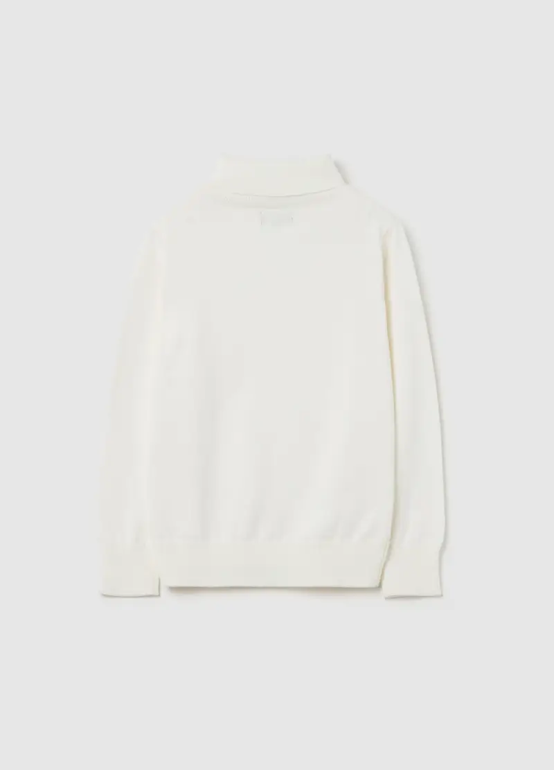 Pullover In Cotone A Collo Alto, Bambino, Bianco miniatura 2