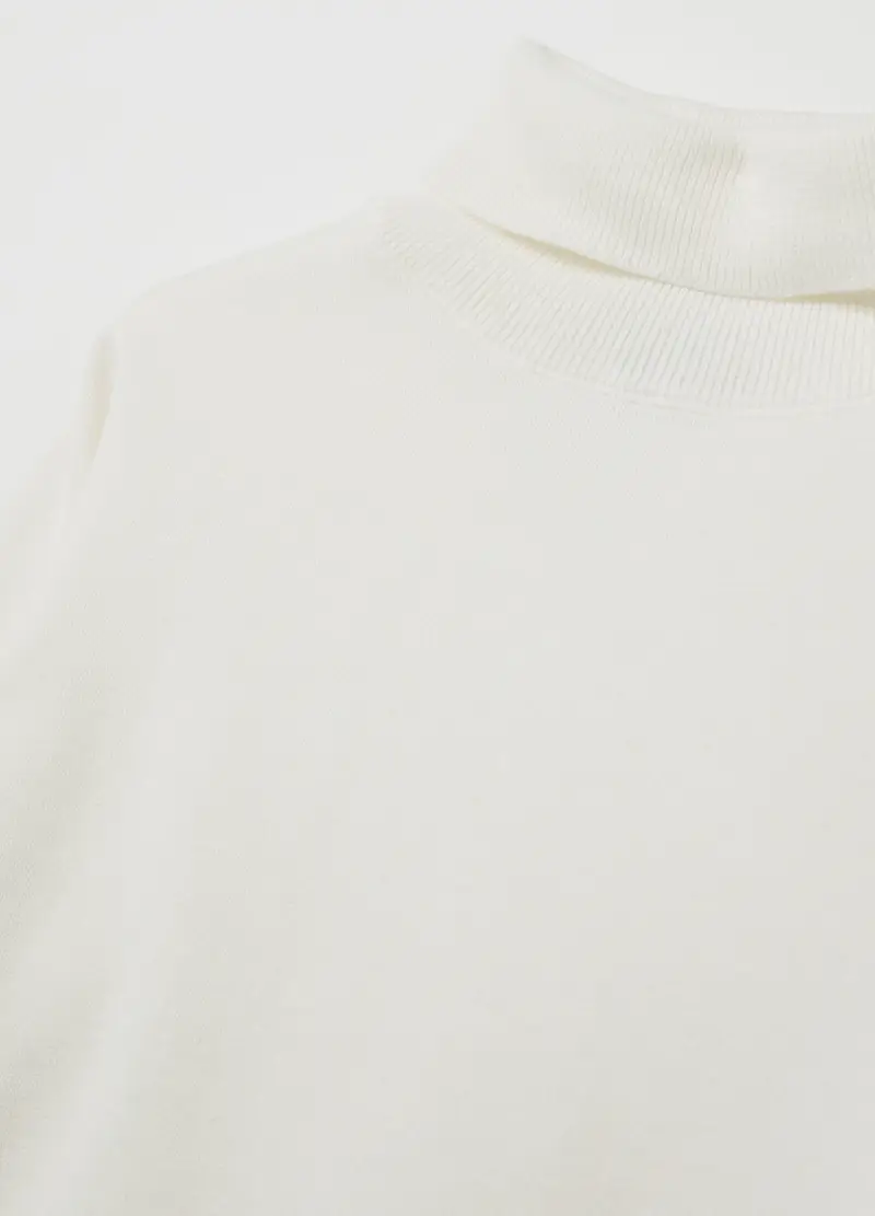 Pullover In Cotone A Collo Alto, Bambino, Bianco miniatura 3