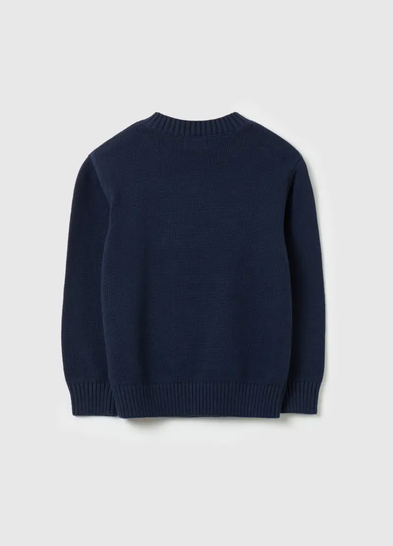 Pullover In Cotone Con Disegno Jacquard Orsetto, Bambino, Blu miniatura 2