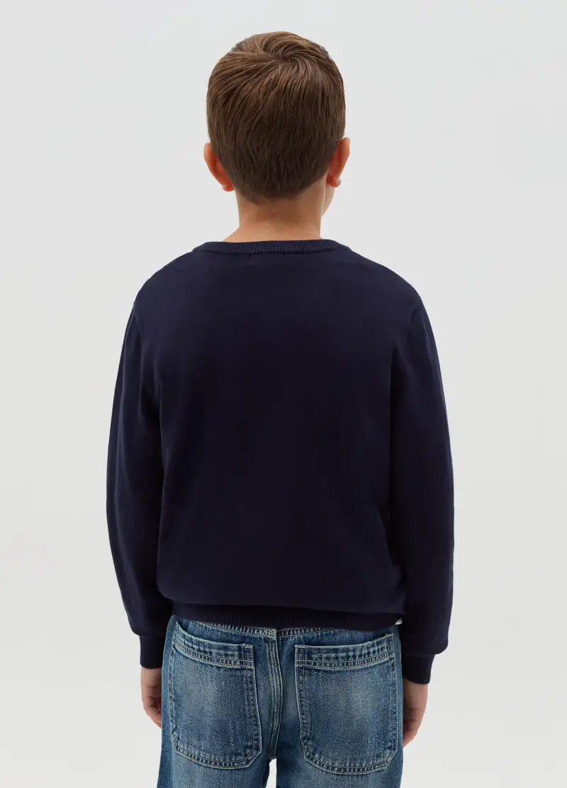 Pullover In Cotone Con Scollo Rotondo, Bambino, Blu miniatura 2