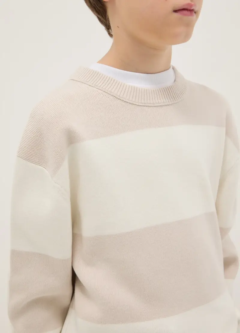 Pullover In Puro Cotone A Righe Multicolor Regular Fit Per Ragazzo, Bambino, Multicolor miniatura 3