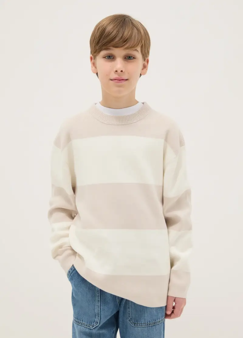 Pullover In Puro Cotone A Righe Multicolor Regular Fit Per Ragazzo, Bambino, Multicolor