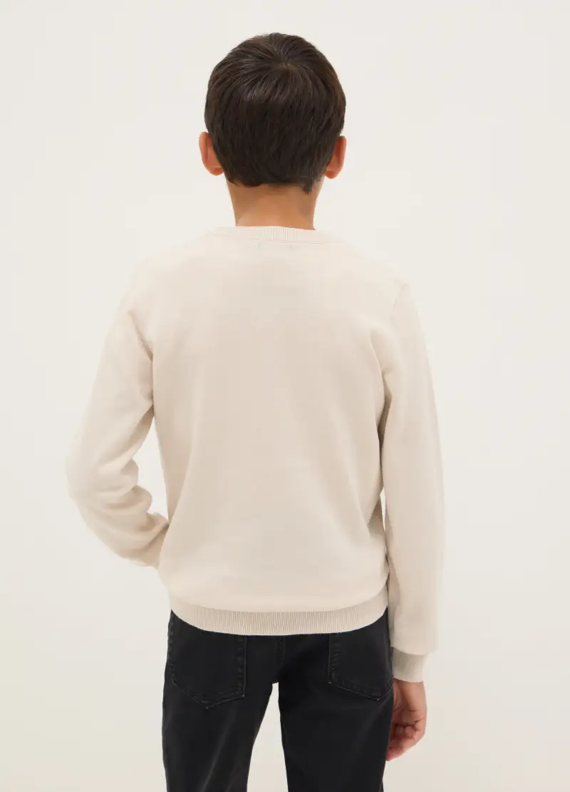 Pullover In Puro Cotone Beige Regular Fit Per Bambino, Beige miniatura 2