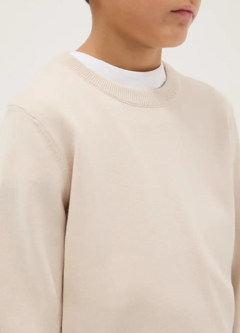 Pullover In Puro Cotone Beige Regular Fit Per Bambino, Beige miniatura 3