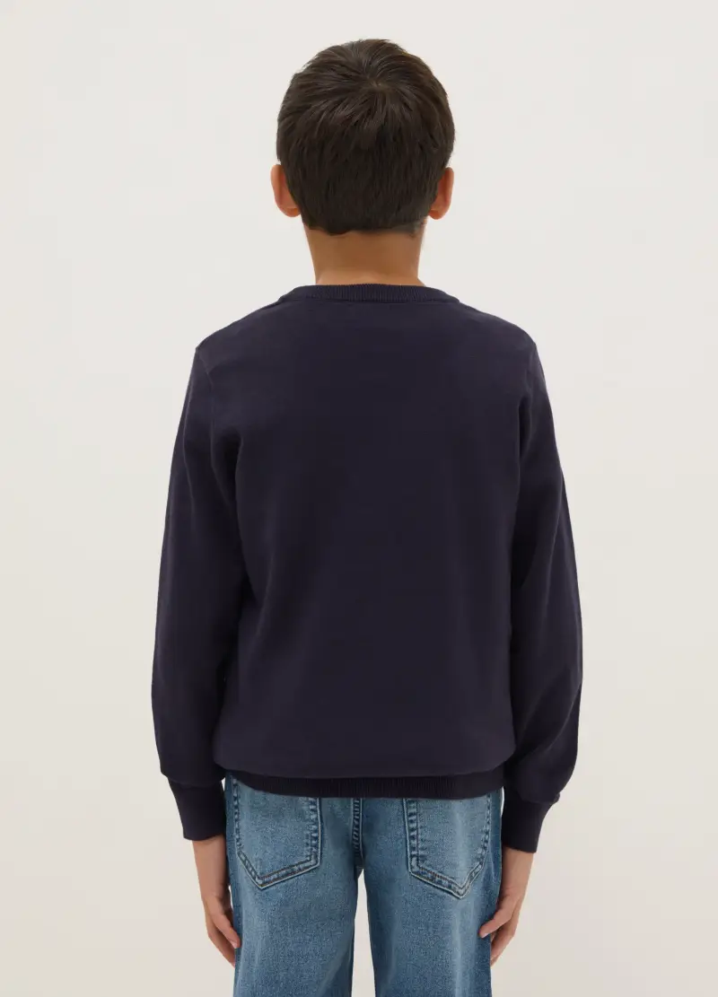 Pullover In Puro Cotone Blu Regular Fit Per Bambino, Blu miniatura 2