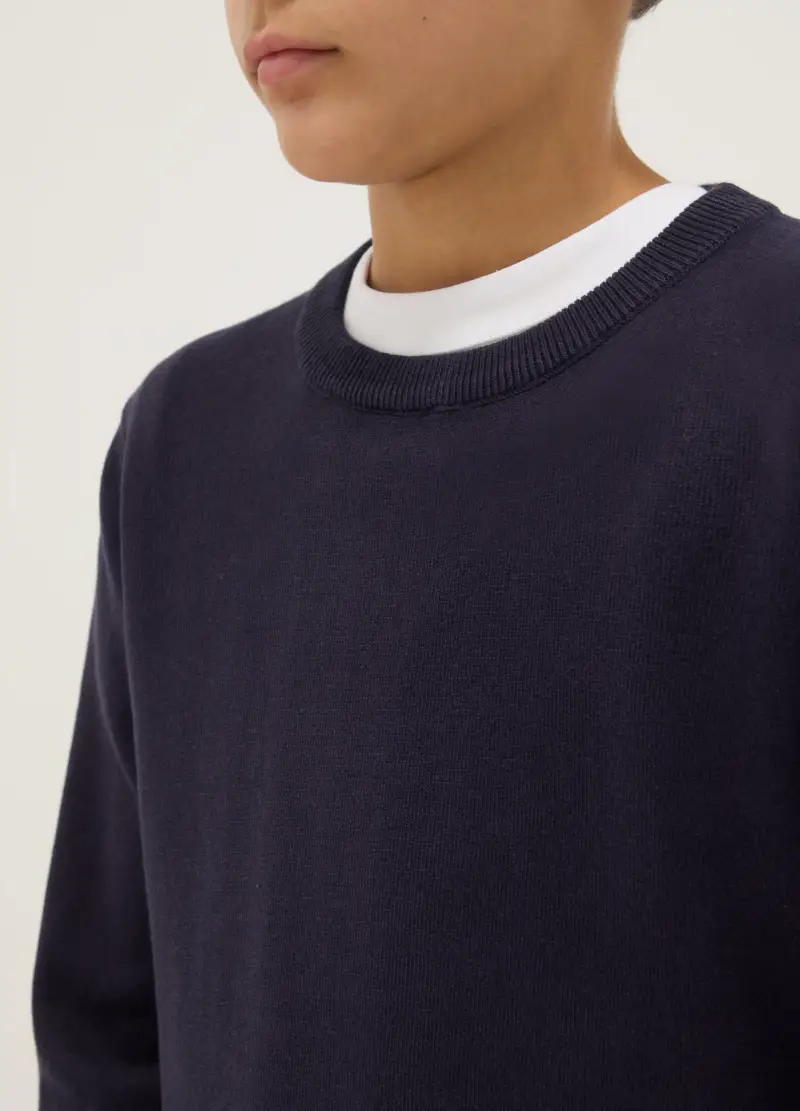 Pullover In Puro Cotone Blu Regular Fit Per Bambino, Blu miniatura 3
