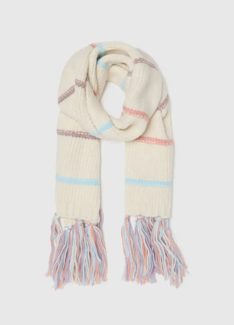 Sciarpa Da Bambina Multicolor Con Frange, Multicolor