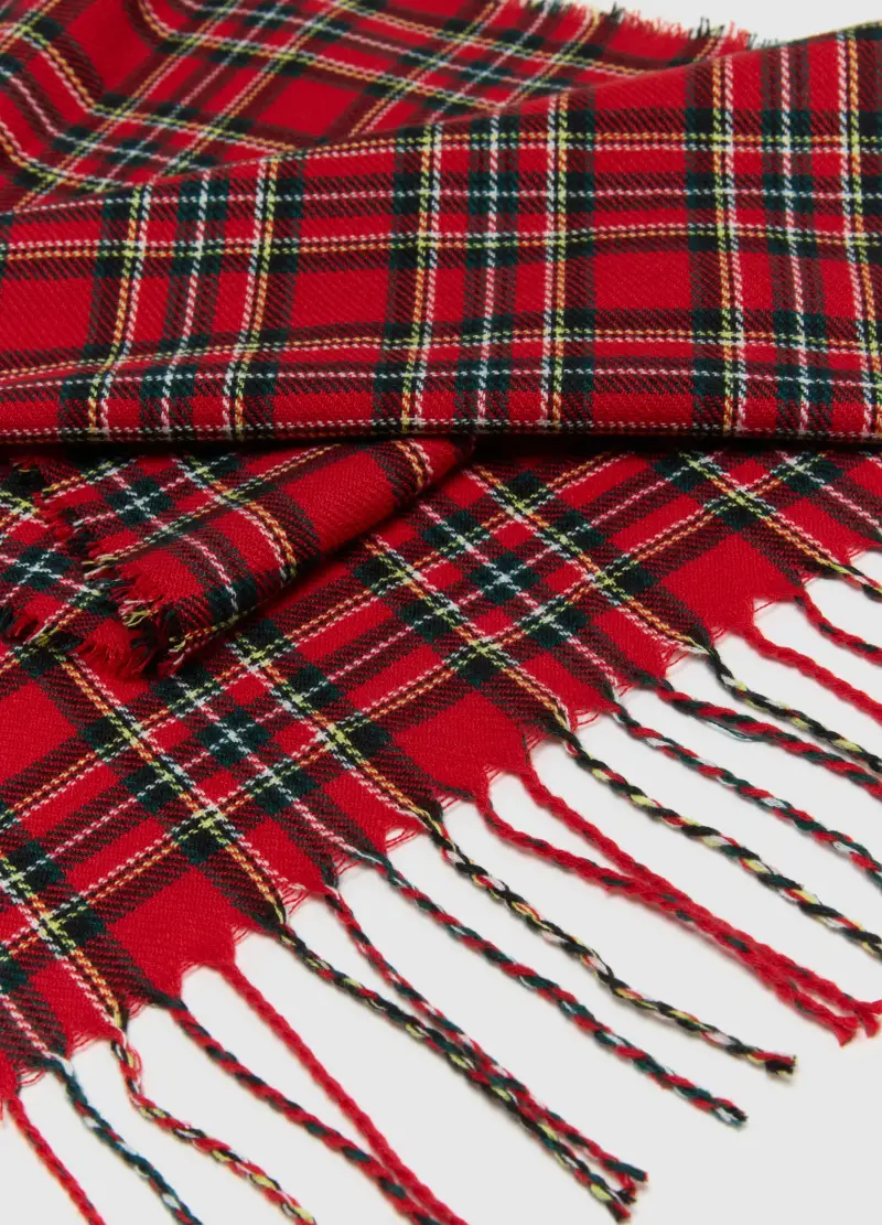 Sciarpa Rossa A Quadri Multicolor Da Bambino Con Frange, Multicolor miniatura 3