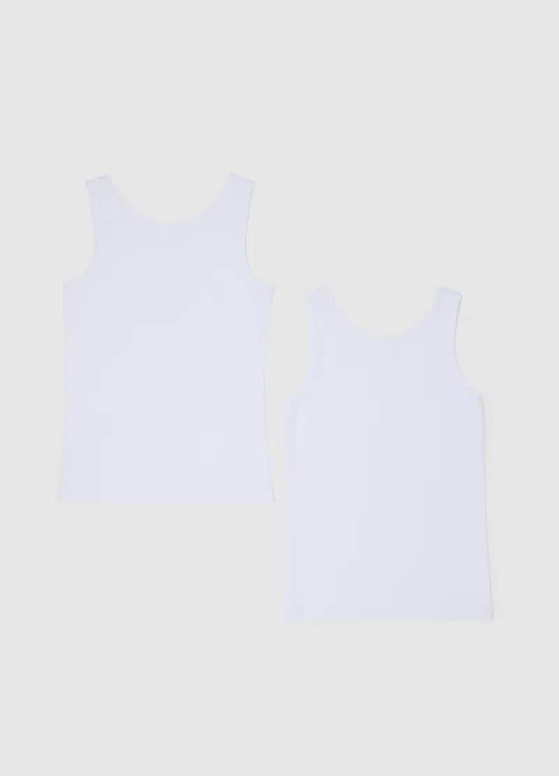 , Set Bipack Canotte Da Ragazze In Cotone Bianco Regular Fit, Bambina, Bianco miniatura 2