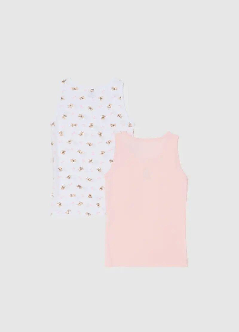 , Set Bipack Canottiere Da Bambina In Puro Cotone Multicolor Regular Fit, Multicolor miniatura 2