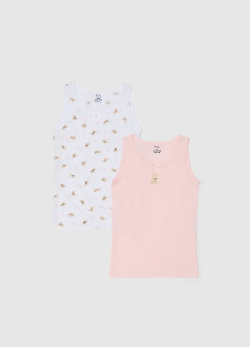 Set Bipack Canottiere Da Bambina In Puro Cotone Multicolor Regular Fit, Multicolor