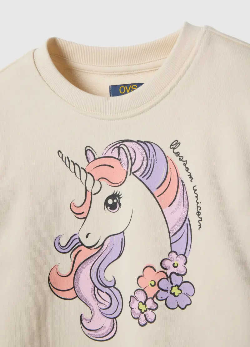 Set Felpa Joggers In Puro Cotone Multicolor Da Bambina Regular Fit, Beige miniatura 3