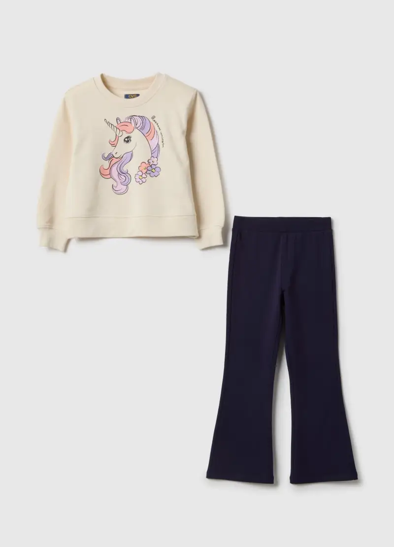 Set Felpa Joggers In Puro Cotone Multicolor Da Bambina Regular Fit, Beige