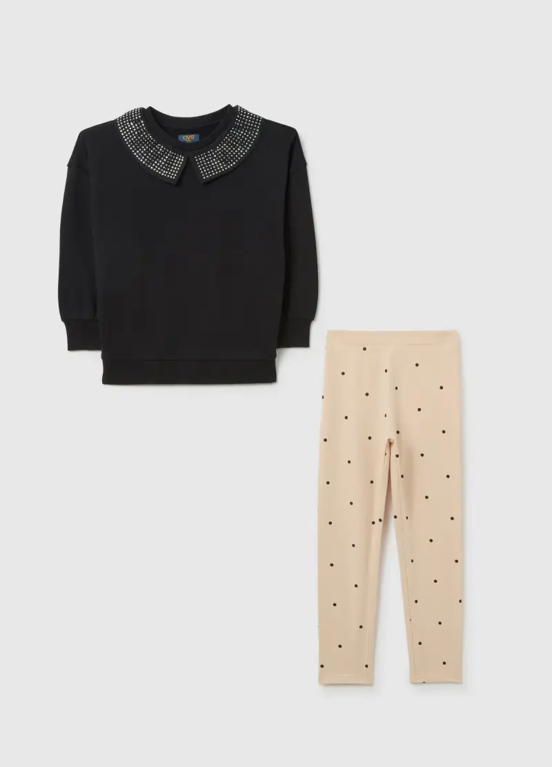 Set Felpa Leggings Multicolor Da Bambina In Puro Cotone, Multicolor