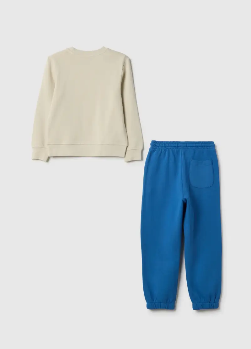 Set Felpa Pantalone In Puro Cotone Beige Da Bambino Regular Fit Con Stampa, Beige miniatura 2