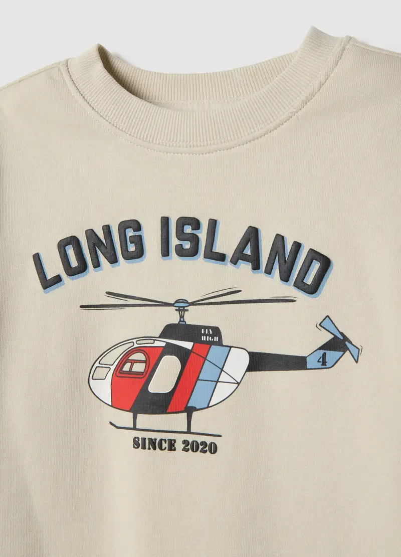 Set Felpa Pantalone In Puro Cotone Beige Da Bambino Regular Fit Con Stampa, Beige miniatura 3