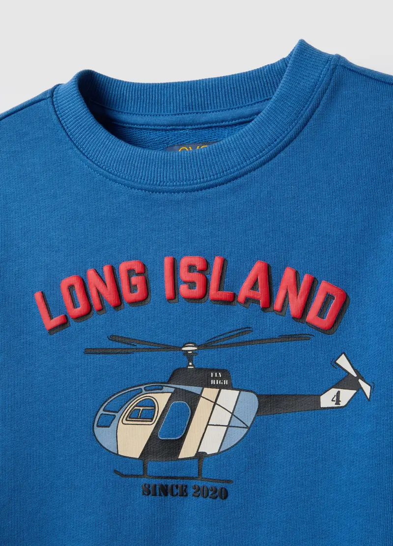 Set Felpa Pantalone In Puro Cotone Blu Da Bambino Regular Fit Con Stampa, Blu miniatura 3