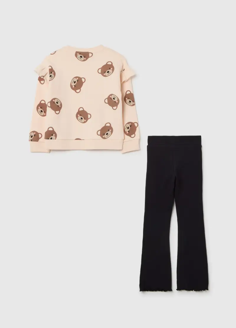 Set Felpa Pantalone Multicolor Da Bambina In Puro Cotone Regular Fit, Multicolor miniatura 2