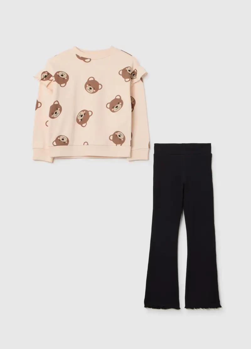 Set Felpa Pantalone Multicolor Da Bambina In Puro Cotone Regular Fit, Multicolor