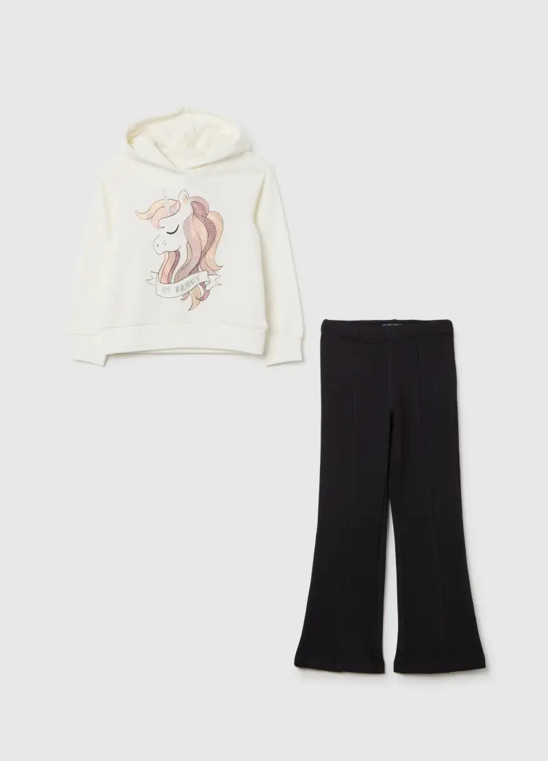 Set Felpa Pantalone Multicolor Da Bambina In Puro Cotone Regular Fit, Multicolor