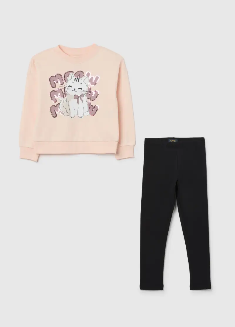 Set Jogging Da Bambina In Cotone Rosa Regular Fit, Rosa