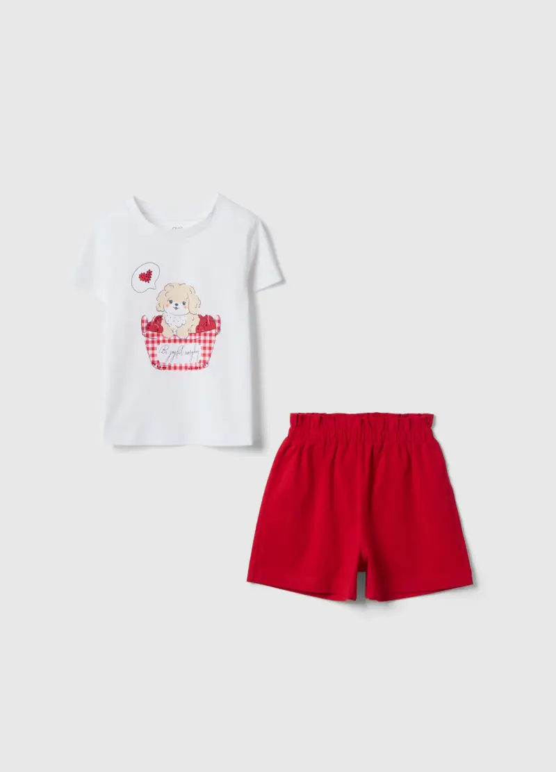 Set Maglia Shorts In Puro Cotone Multicolor Da Bambina Regular Fit, Multicolor